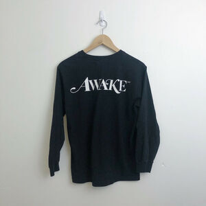 Awake NY Logo 2 Sided Print Long Sleeve Shirt Crew Neck Black White Rare Sz S